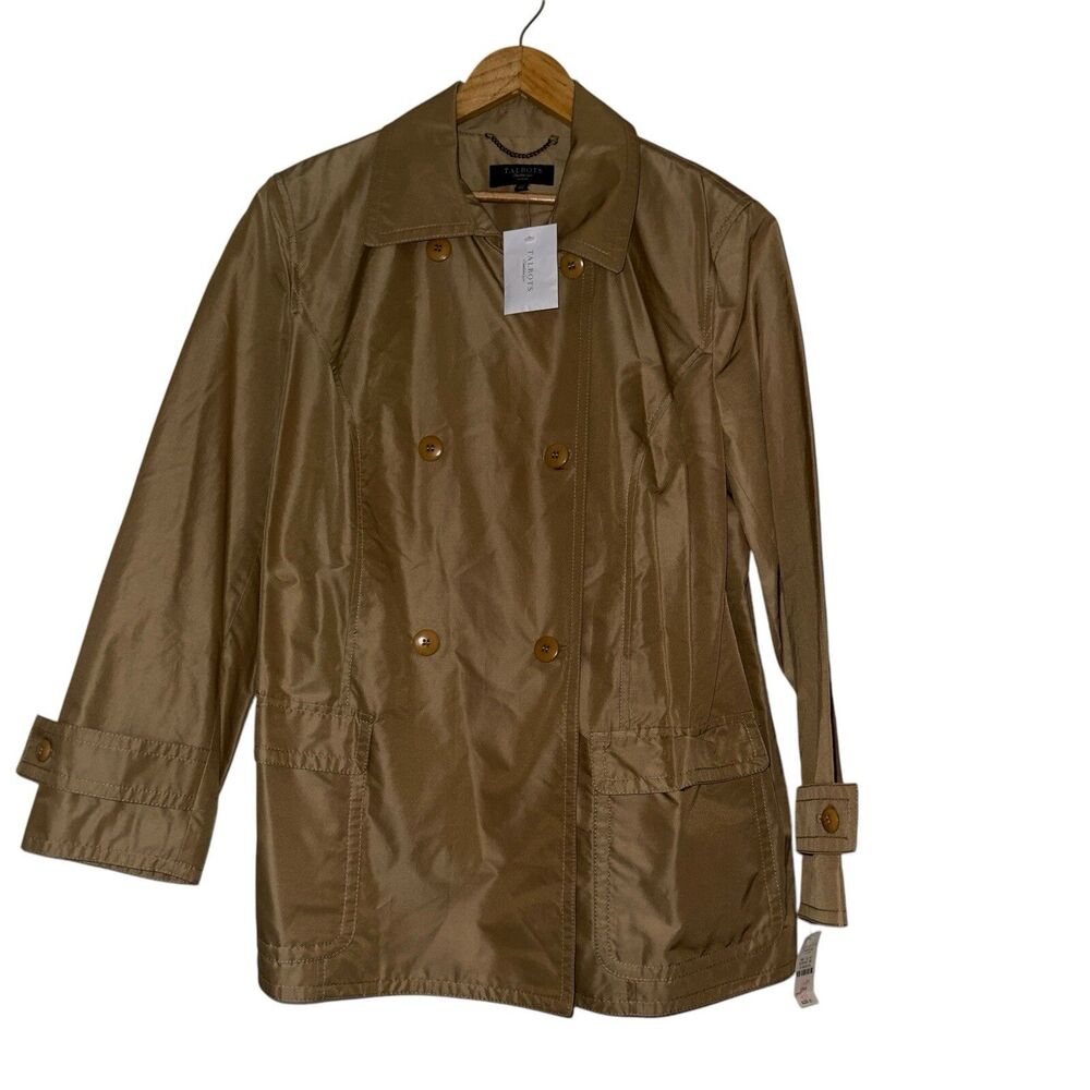 Talbots Trench Coat Womens 16W Beige Khaki Double Breasted NWT Silk Cotton